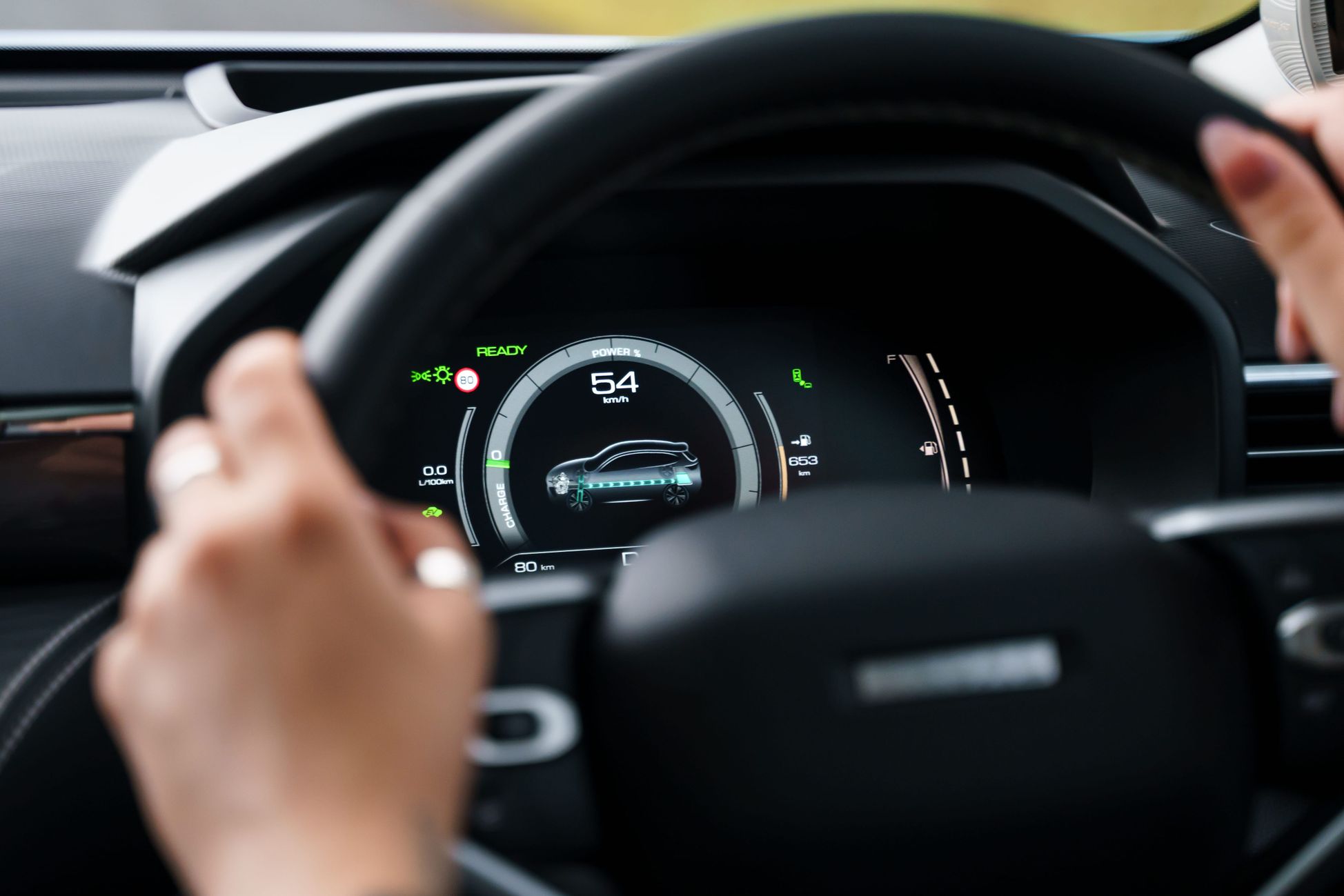 The instrument cluster in an Aurora Green GWM Haval Jolion Hybrid
